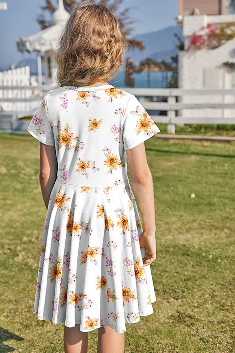 Arshiner Girls Floral Dress Short Sleeve Summer Dresses Skater Twirl Sundress for Girls 4-13 Years