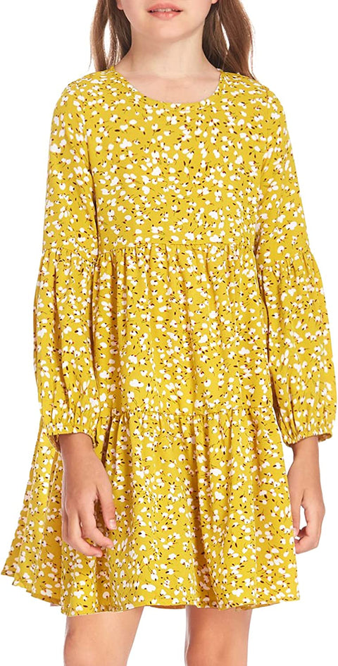 Arshiner Girls Dress Long Lantern Sleeve Loose Flowy Swing Ruffle Tunic Dresses