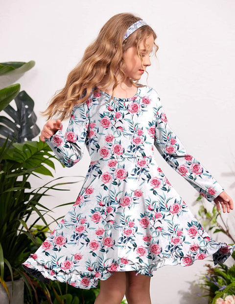 Arshiner Girls Dress Long Sleeve A Line Twirly Skater Dresses