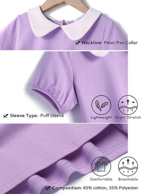 Arshiner Girls Long/Short Sleeve Tops Basic Peter Pan Collar T-Shirts Soft Blouses Tees