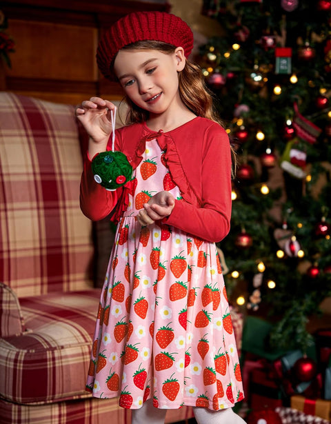Arshiner Toddler Dress and Cardigan Girl Floral Print Sleeveless Sundress and Long Sleeve Shrugs Sets