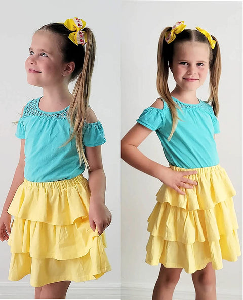 Arshiner Girls Summer Cute High Waist Ruffle Skirt Flared Pleated Solid Color Skirt
