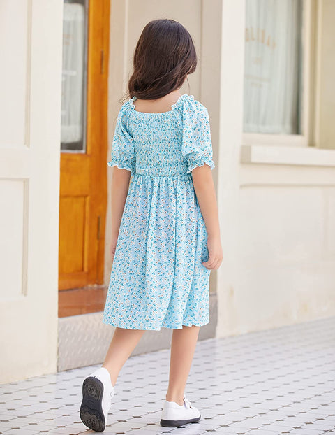 Arshiner Girls Summer Dress Short Puff Sleeve Floral Dress