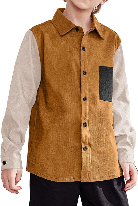 Arshiner Boys Corduroy Button Down Shirts Long Sleeve Retro Shacket Jacket Top