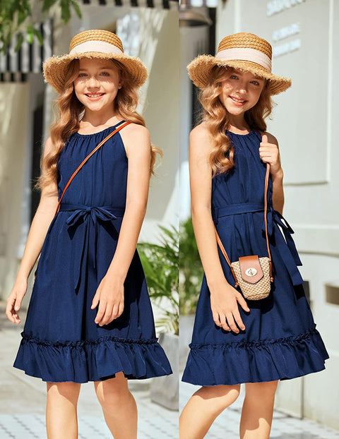 Arshiner Girls Summer Dress Halter Neck A-Line Swing Sundress
