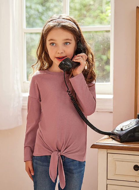 Arshiner Girls Knit Tops Colorblock Shirts Long Sleeve Sweaters