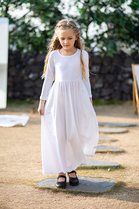 Arshiner Girls Long Sleeve Solid Loose Casual Maxi Dress