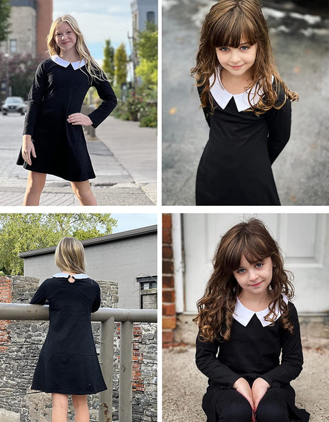 Arshiner Girls Long Sleeve Vintage Peter Pan Collar T-Shirt Dress Age 4-13 Years