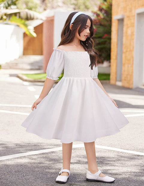 Arshiner Girls Summer Dress Short Puff Sleeve Floral Dress