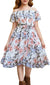Arshiner Girls Summer Dress Floral Boho Cold Shoulder Chiffon Ruffles Sundress Spaghetti Strap Casual Beach Dresses