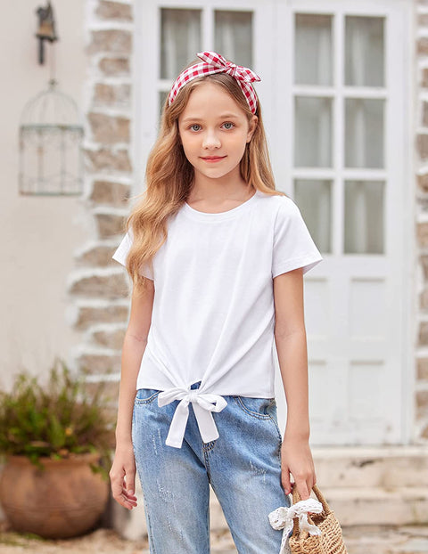 Arshiner Girls Casual Short Sleeve T Shirts Kids Tie Knot Front Tops