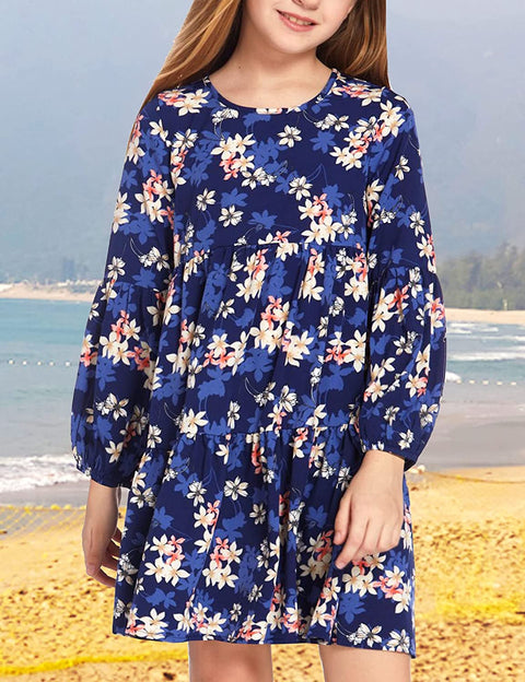 Arshiner Girls Dress Long Lantern Sleeve Loose Flowy Swing Ruffle Tunic Dresses
