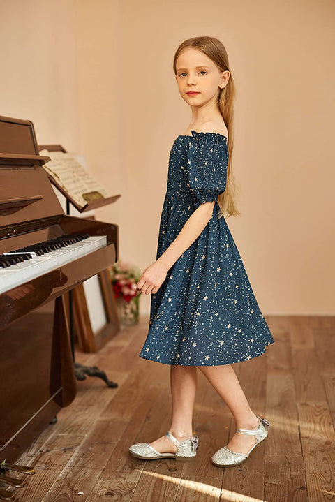 Arshiner Girls Summer Dress Short Puff Sleeve Floral Dress