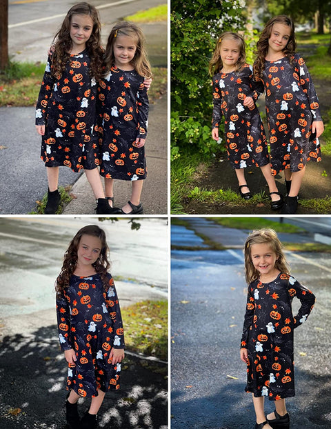 Arshiner Girls Dress Kids Long Sleeve Solid Color Casual T-Shirt Dress