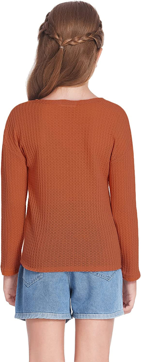 Arshiner Girls Knit Tops Colorblock Shirts Long Sleeve Sweaters