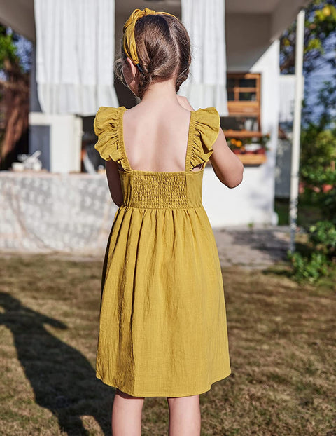 Arshiner Girls Linen Ruffle Backless Dress