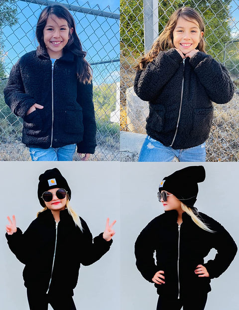 Arshiner Girls Full Zip Fleece Jacket Sherpa Outwear Coat