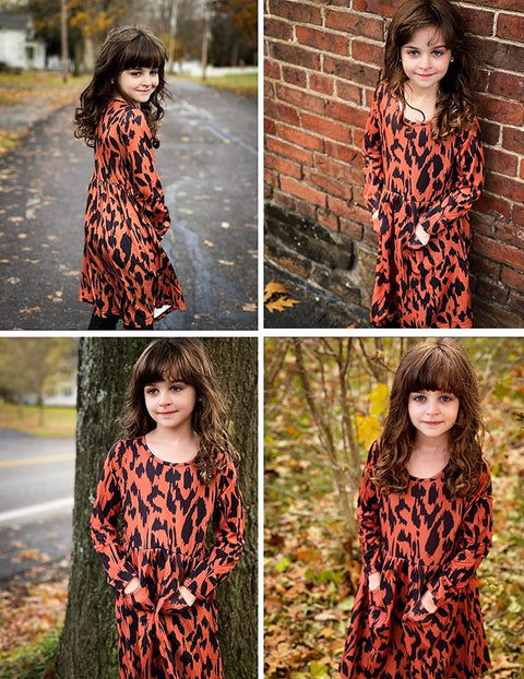 Arshiner Little Girls Dress Long Sleeve Casual Skater Pocket Dress