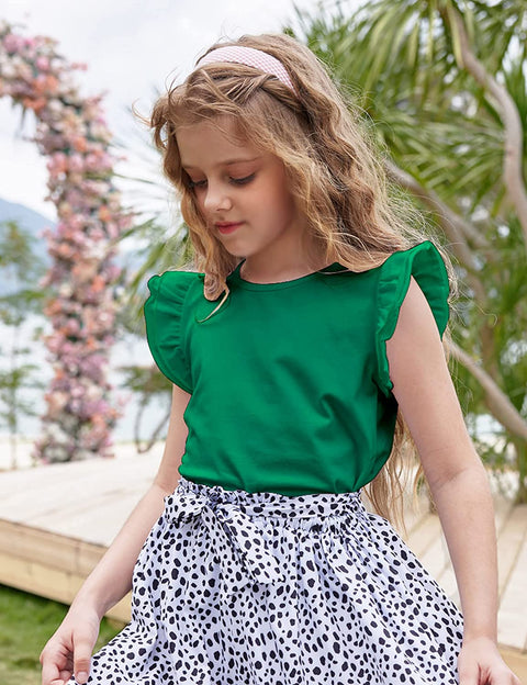 Arshiner Little Girls Plain Flutter T Shirts Ruffle Sleeve Tank Tops