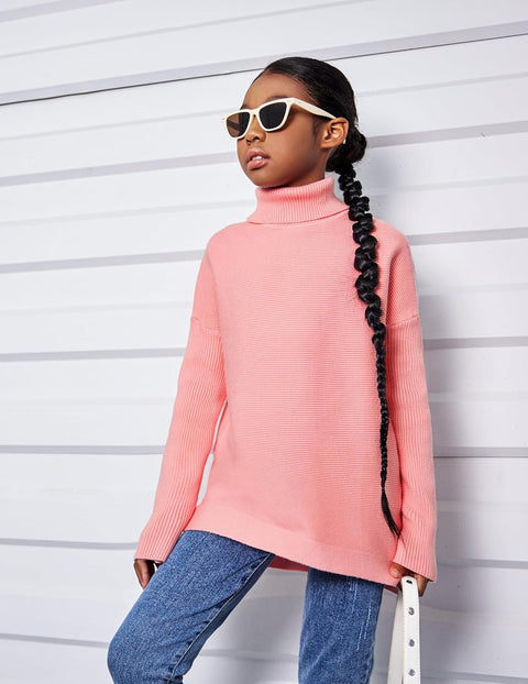 Arshiner Girls Sweaters Turtleneck Kids Tunic Long Sleeve Knit Tops