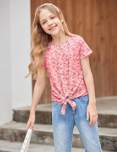 Arshiner Girls Casual Short Sleeve T Shirts Kids Tie Knot Front Tops