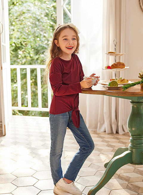 Arshiner Girls Knit Tops Colorblock Shirts Long Sleeve Sweaters
