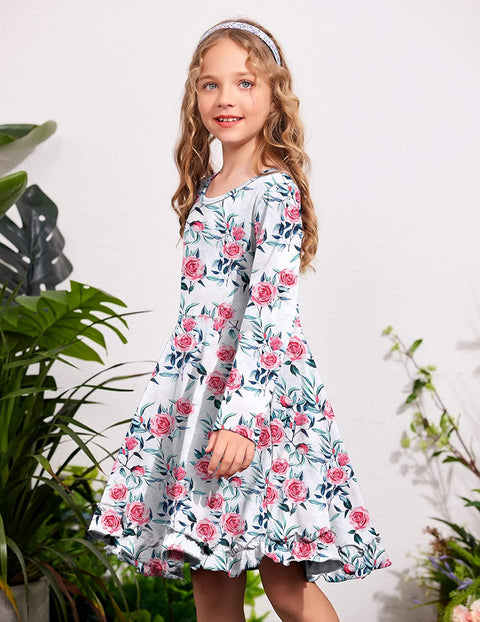 Arshiner Girls Dress Long Sleeve A Line Twirly Skater Dresses
