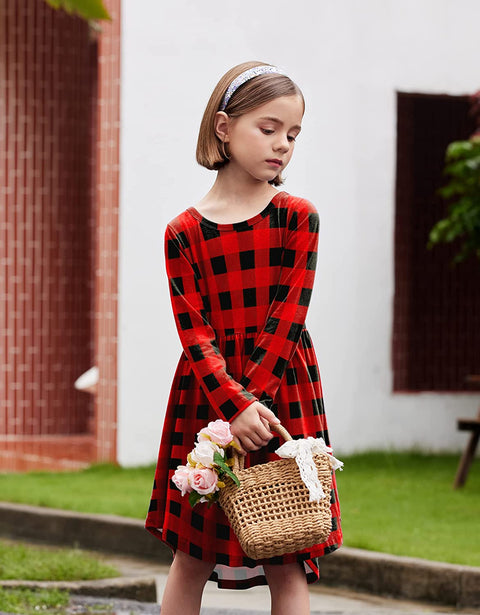 Arshiner Girls Long Sleeve Floral Dress Boho Twirly Skater Swing Dresses