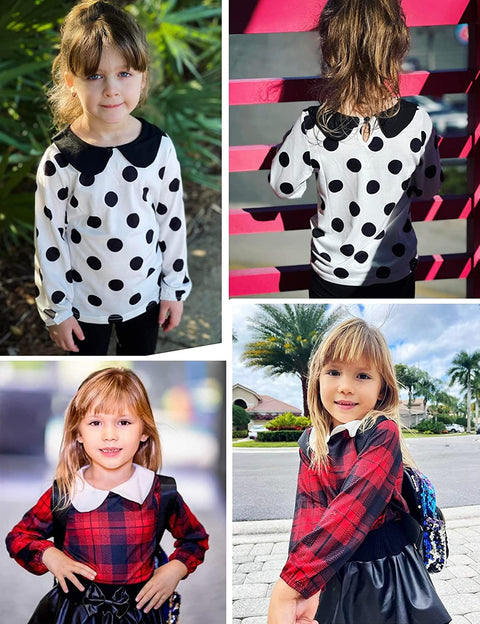 Arshiner Girls Long/Short Sleeve Tops Basic Peter Pan Collar T-Shirts Soft Blouses Tees