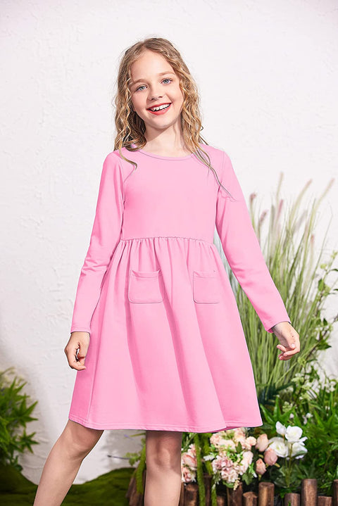 Arshiner Little Girls Dress Long Sleeve Casual Skater Pocket Dress