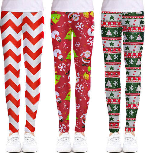 Arshiner Girl's Ankle Length Leggings 3-Pack Flower Stretch Pants
