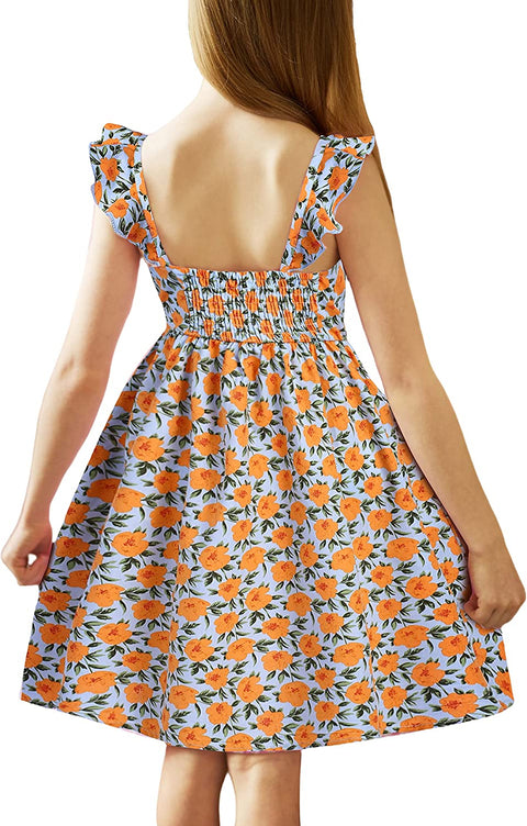 Arshiner Girls Linen Ruffle Backless Dress