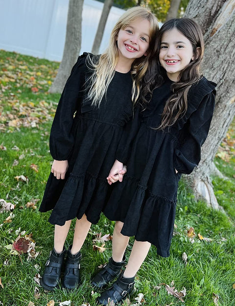 Arshiner Girls Dresses A-line Ruffled Button Corduroy Swing Dress