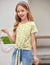 Arshiner Girls Casual Short Sleeve T Shirts Kids Crewneck Tie Knot Front Tops Cute Print Tees for 3-13 Years