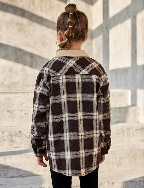 Arshiner Girls Flannel Plaid Jackets Button Down Long Sleeve Shirts Blouses Tops with Pockets Outfits