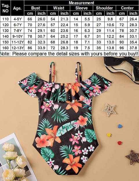 Arshiner Girls Swimsuit One Piece Bathing Suits Printed Beach Swimwear for 4-12Y