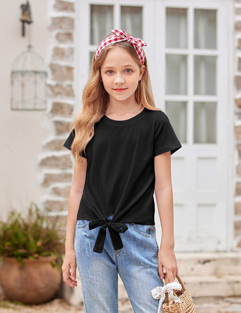 Arshiner Girls Casual Short Sleeve T Shirts Kids Tie Knot Front Tops