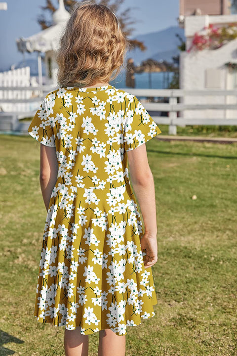 Arshiner Girls Floral Dress Short Sleeve Summer Dresses Skater Twirl Sundress for Girls 4-13 Years