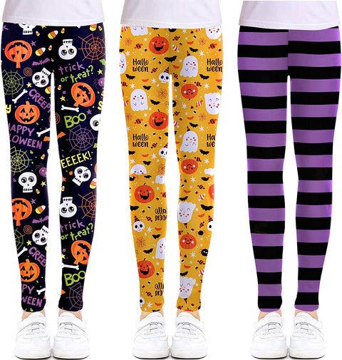 Arshiner Girl's Ankle Length Leggings 3-Pack Flower Stretch Pants