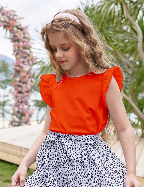 Arshiner Little Girls Plain Flutter T Shirts Ruffle Sleeve Tank Tops