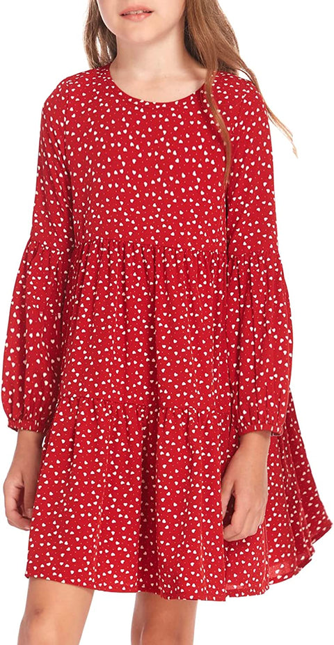 Arshiner Girls Dress Long Lantern Sleeve Loose Flowy Swing Ruffle Tunic Dresses