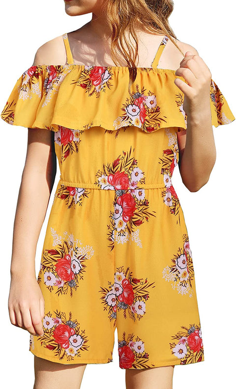 Arshiner Girls Kids Jumpsuit Off Shoulder Ruffle Romper Playsuit Summer Outfits Clothes Set