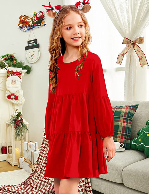 Arshiner Girls Dress Long Lantern Sleeve Loose Flowy Swing Ruffle Tunic Dresses