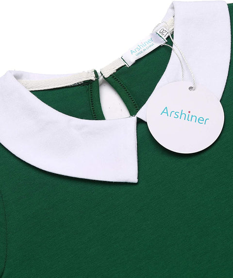 Arshiner Girls Long Sleeve Vintage Peter Pan Collar T-Shirt Dress Age 4-13 Years