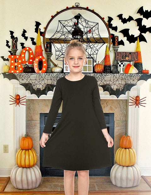 Arshiner Girls Dress Kids Long Sleeve Solid Color Casual T-Shirt Dress
