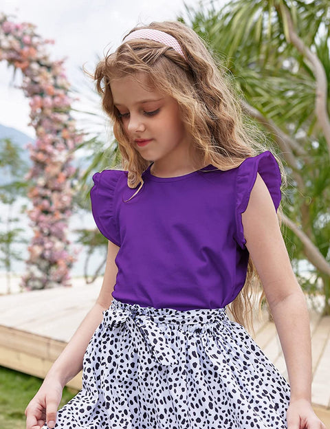 Arshiner Little Girls Plain Flutter T Shirts Ruffle Sleeve Tank Tops