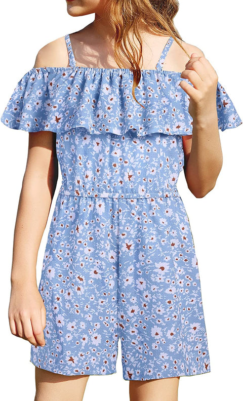 Arshiner Girls Kids Jumpsuit Off Shoulder Ruffle Romper Playsuit Summer Outfits Clothes Set