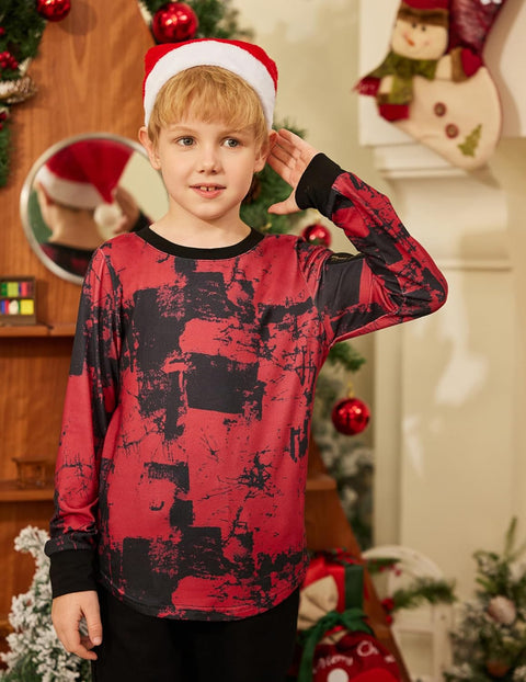Arshiner Boy's Loose Long Sleeve Solid/Tie-Dyed Print Curve Hem T Shirt for 5-12 Years