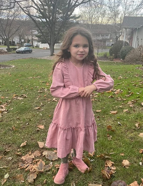Arshiner Girls Dresses A-line Ruffled Button Corduroy Swing Dress
