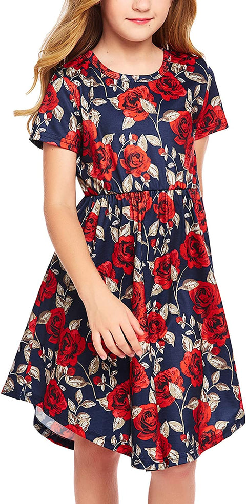 Arshiner Girls Long Sleeve Floral Dress Boho Twirly Skater Swing Dresses